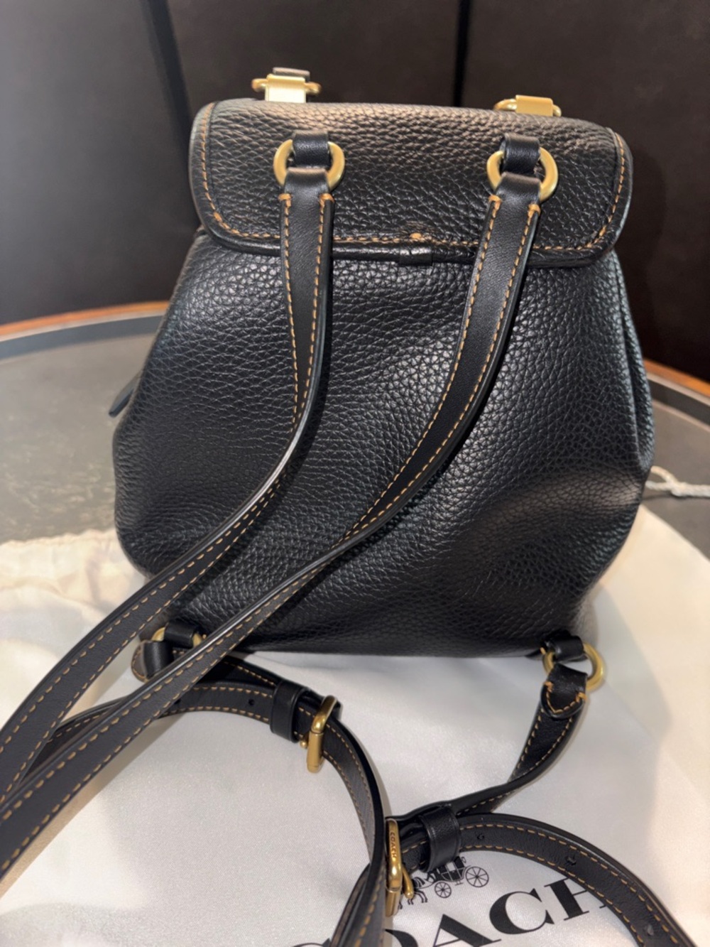 RIYA Vintage Black Leather Backpack 21 with Gold Hardware - Picture 6 of 11